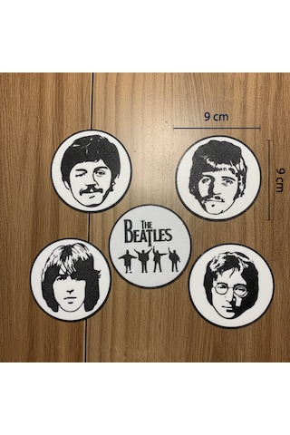 The Beatles Grup Ve Üye Silüetli 5 Parça Bardak Altlığı - Retro Dekoratif Seri Siyah - Beyaz