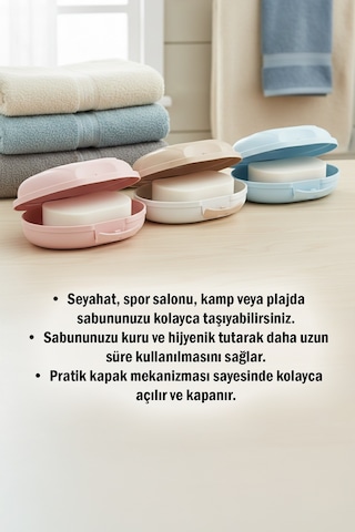 Seyahat Tipi Kapaklı Katı Sabunluk Taşınabilir Sabun Kutusu Pratik Saklama Kabı 12,5 cm