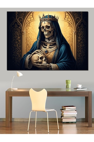 Ahşap Tablo Gotik Kraliçe İskelet Sanat Eseri