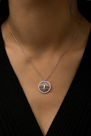 Rose Altın Kaplama Taşlı Ağaç Gümüş Kolye