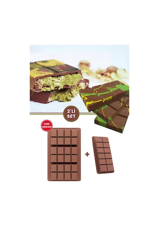 Dubai Çikolatası Kalıbı Silikon Çikolata Kalıbı 1 Büyük 1 Küçük 2'li Set Kahverengi