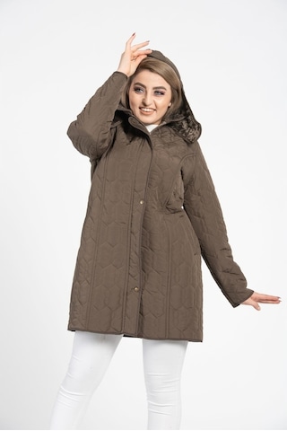 Vetre Kadın Kapitone Mont (95 Cm) Haki Büyük Beden 1016 Çok Renkli