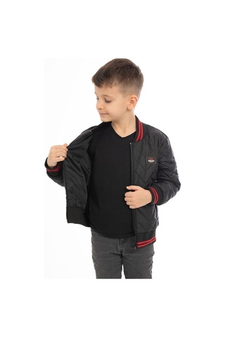 Erkek Çocuk Siyah Kolej Yaka İçi Astarlı Su Ve Rüzgar Geçirmez Fermuarlı Cep Mont Siyah