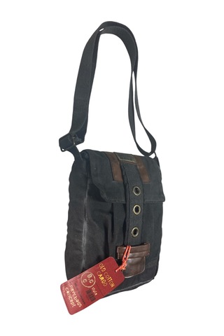 Old Cotton Cargo Vintage Küçük Salaş Unisex Günlük Çapraz Postacı Çantası S Boy 20x24cm Siyah