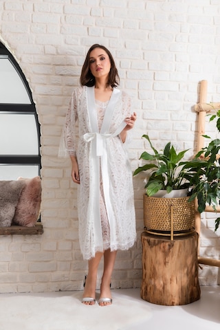 Gelin Set Transparan Midi Boy Kuşaklı Sabahlık Ekru Mgp12176 Ekru