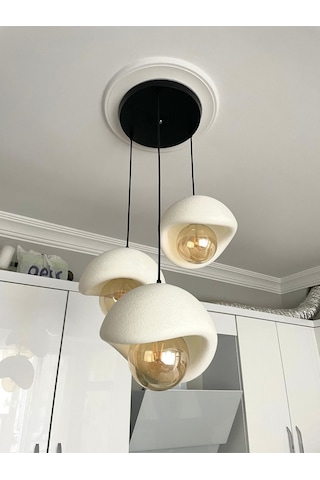 3'lü Modern Sarkıt Avize Beton Doku, Şık Tasarım Oturma Odası- Salon Rustik Ampul Hediyeli Siyah