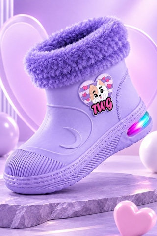 Muggo Muppy Işıklı Kürk Detaylı Unisex Çocuk Günlük Yağmur Ve Kar Botu Lila