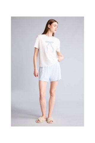 Defacto Regular Fıt Kısa Kollu 2li Softshell Şort Tişört Pijama Takım H7073ax26smbe745 Mavi-be745