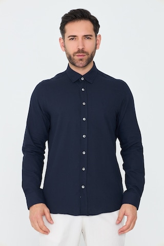 White Stone Lacivert %100 Pamuk Dynamic Fit Erkek Uzun Kollu Gömlek