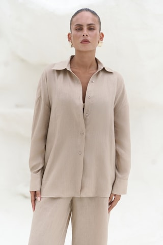 Mai Collection Mai Studios Co. Jelsomina Oversize Bej Keten Gömlek Pantolon Takım Bej