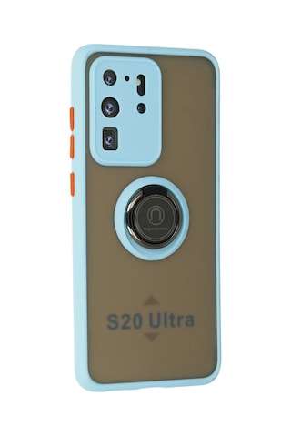 Cosmotex Newface Samsung Galaxy Uyumlu S20 Ultra Kılıf Montreal Yüzüklü Silikon Kapak - Buz Mavi