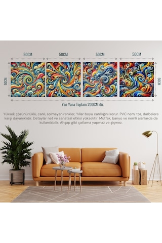 İskandinav Soyut Tablo Set Çerçevesiz 50x50cm Pvc Tablo 4'lü Set 019 Her Bir Tablo 50x50cm Büyüklüğündedir.