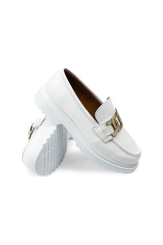 Deery Hakiki Deri Beyaz Tokalı Loafer Kadın Ayakkabı - 01902zbyzp01 Beyaz