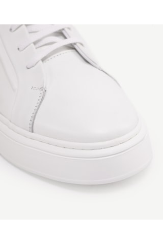 Yargıcı Silikon Kabartmanlı Deri Bağlı Sneakers Beyaz