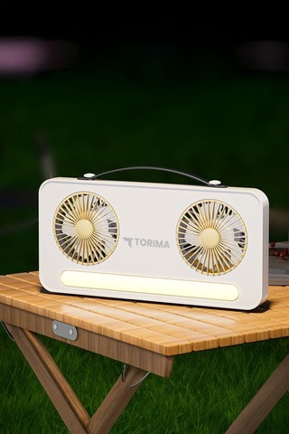 Torima F-23 Beyaz Led Işıklı Çift Fanlı Mini Masaüstü Vantilatör 1200mah Şarjlı Taşınabilir Fan