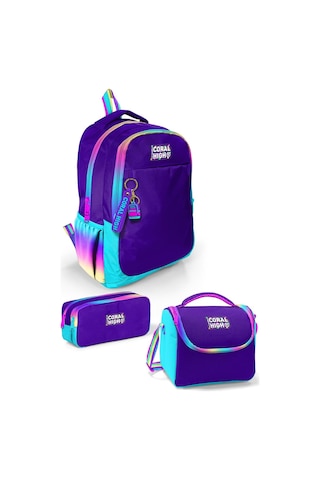 Coral High Kids Rainbow Fermuarlı Mor 3 Lü Okul Çanta Seti Set0123662