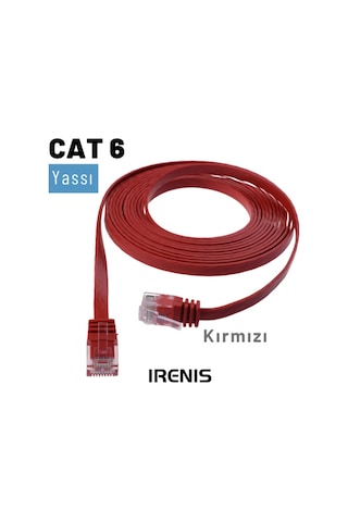 Irenis CAT6 Kablo Yassı Ethernet Network Lan Ağ İnternet Kablosu 1 M Kırmızı