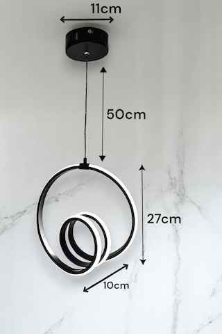 Kumandalı 3 Renk Işıklı Modern Sarkıt Led Avize Ledli Avize Antre Siyah