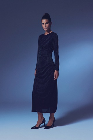 Simli Midi Elbise - Siyah-135359 Siyah