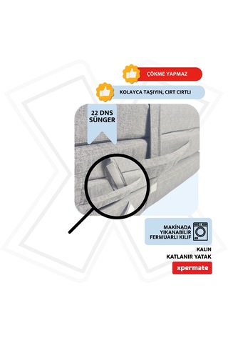 Xpermate Katlanır Yatak Yer Yatağı Misafir Yatağı 80x180x8 Gri