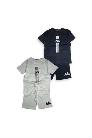 Minik Motion 2'li Set Kısa Kollu Tshirt Ve Şortlu Çocuk Minikmotion Alt Üst Takım Beyaz - Lacivert