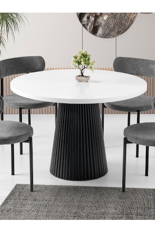 Milas Natural Ahşap Bohem Yemek Masası 130x130 Beyaz - Siyah