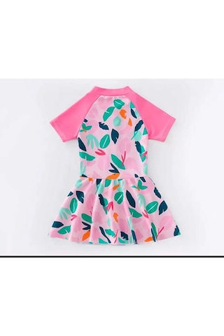 Kız Çocuk Etekli Şortlu Pembe Mor Renkli Önü Fermuarlı Mayo. Pembe