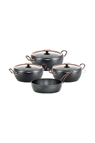 Oms Sirena 7 Parça Granit Tencere Set Bakır Kapaklı 3540 Antrasit