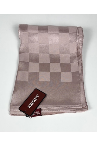 Kroren Krep Jakarlı Dama Desen Şal - 70 X 190 - 7379 Pudra