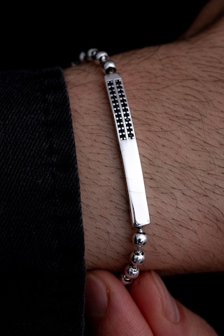 Erkek Gümüş Bileklik - Top Zincirli Siyah Zirkon Taşlı Blok Model Gümüş Bileklik
