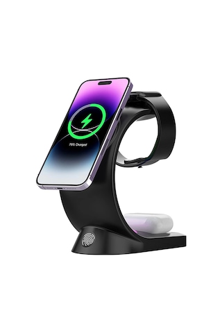 S-link Sl-cw20 Telefon, Saat, Kulaklık Uyumlu 15w Siyah Rgb Kablosuz Şarj Cihazı Çok Renkli