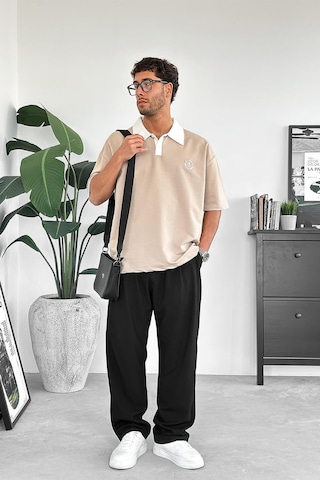 Krem Rose Polo Yaka Outplenty Premium Oversize Tişört Krem