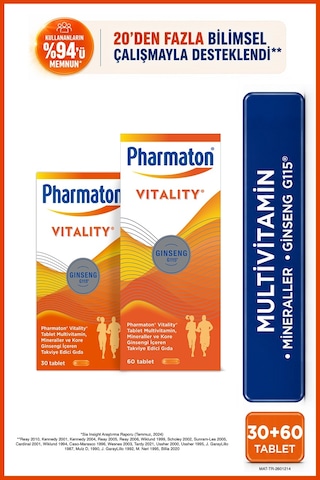 Pharmaton Vitality 60 Tablet & Vitality 30 Tablet Ikili Avantaj Paketi