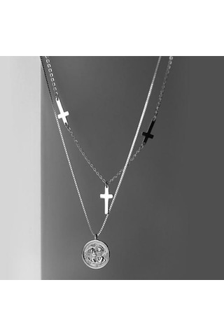 925 Ayar Tay Gümüş Moda Tatlı Çapraz Sikke Kolye Kısa Klavikula Kolye Kadınlar Kız Takı Için Altın - Gümüş