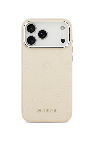 Apple Uyumlu iPhone 17 Pro Max Kılıf Guess Lisanslı M-safeli Sıcak Baskılı Klasik Yazı Logolu Pu Deri Peony Bej Bej