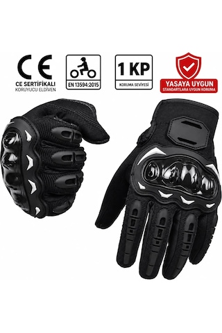 Hengsheng Motosiklet Eldiveni Ce En 13594 Sertifikalı 1 Kp Korumalı Dokunmatik Kaydırmaz Yasaya Uygun Siyah
