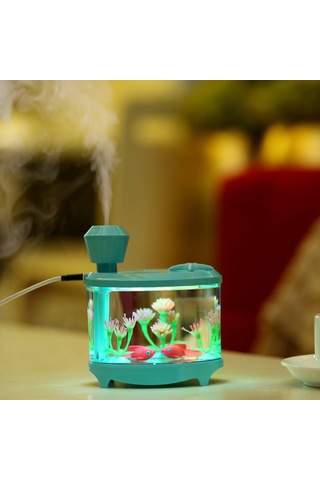 Teltree Usb Akvaryum Nispetli Nemlendirici - Ev Ve Ofis İçin Hava Temizleyici, Romantik Gece Lambası,淡蓝色, 6 Saat Otomatik Kapatma Özelliği