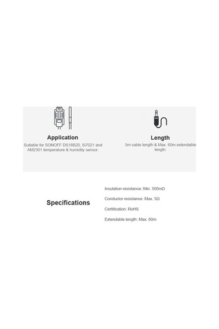 Wezone Sonoff Al560 5m Sıcaklık-nem Sensörü Uzatma Kablosu, Ds18b20/si7021/am2301 Uyumlu, Siyah, 60m'ye Kadar Genişletilebilir Diğer