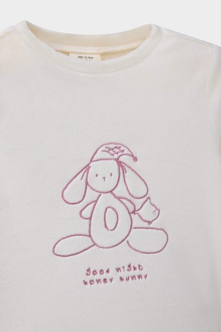 Defacto Kız Bebek Pijama Takımı Tavşan Baskılı Uzun Kollu Velur Üst Çizgili Uzun Alt F5562a525wnbr277 Bordo-br277
