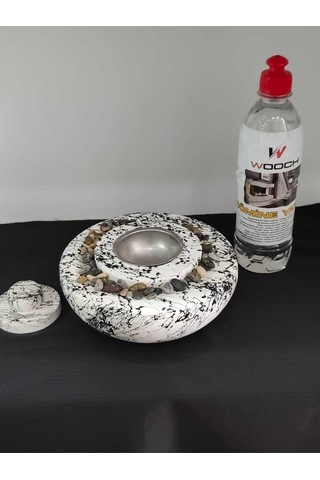 Dekoratif Masa Üstü Yuvarlak Ateş Çukuru Taş Şömine-500 Ml Yakıt Hediyeli - Siyah Mermer