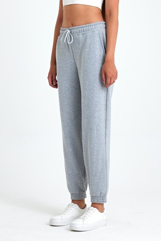 Kadın Gri Pamuklu Kalın Paçası Lastikli Yüksek Bel Rahat Jogger Eşofman Altı Gri