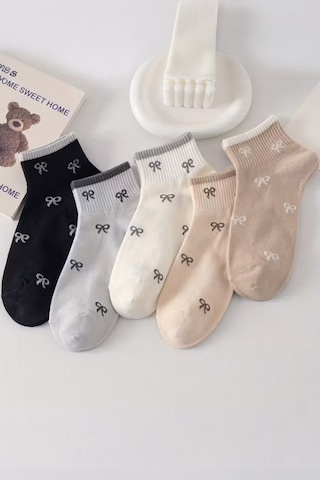 Hitit Socks Kadın 5 Çift Premium Kalite Mini Kurdale Desenli Sevimli Kısa Kolej Ayak Bileği Çorabı Çok Renkli