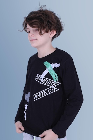 Panios Kids X Baskılı Uzun Kollu Erkek Çocuk Siyah Sweatshirt Siyah