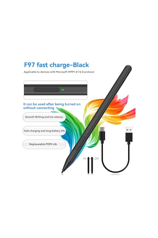 Reedark Mpp Protokolü Aktif Dokunmatik Kalem - Surface, Asus, Hp, Dell İçin Hızlı Dışlama, Dokunmaya Dayanıklı, 80 Saat Kullanim Süresi Siyah