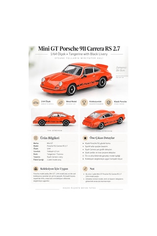 Mini Gt Porsche 911 Carrera Rs 2.7 1/64 Tangerine Siyah Livery Koleksiyon Model Araba 6,5 Cm