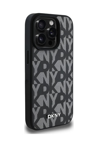 Apple Uyumlu iPhone 15 Pro Max Kılıf Dkny Lisanslı M-safe Şarj Özellikli 3d Yazılı Grid Pattern Kapak Gri