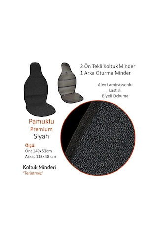 Nyf 53 Terletmez Minder Premium Pamuklu Siyah 3 Lü Set 2 Ön Pilot + 1 Arka Oturma