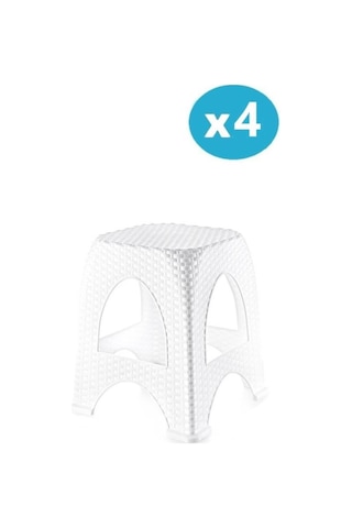 Omnipazar Sy-4667 Plastik Hasır Tabure Küçük Boy 4'lü Set Beyaz