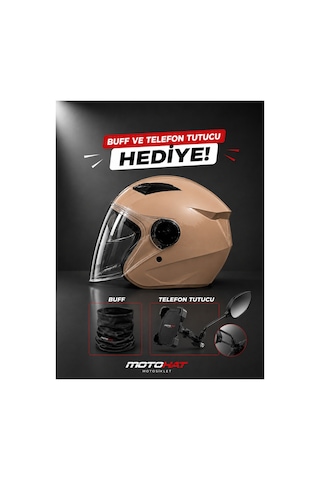 Güneş Vizörlü Kask - Telefon Tutucu Ve Buff Krem