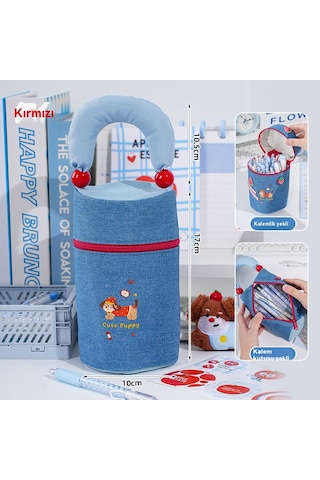 Yeni Dachshund Büyük Kapasiteli Kalemlik Kırmızı Kırmızı